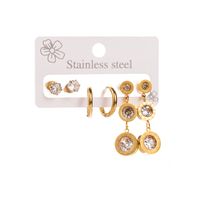 1 Set Elegant Round Heart Shape Bee Inlay 316 Stainless Steel  Rhinestones 14K Gold Plated Drop Earrings main image 7
