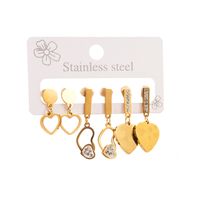 1 Set Elegant Round Heart Shape Bee Inlay 316 Stainless Steel  Rhinestones 14K Gold Plated Drop Earrings main image 3