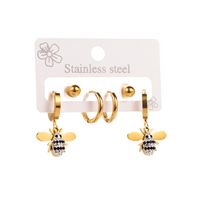 1 Set Elegant Round Heart Shape Bee Inlay 316 Stainless Steel  Rhinestones 14K Gold Plated Drop Earrings main image 4