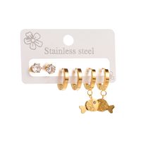 1 Set Elegant Round Heart Shape Bee Inlay 316 Stainless Steel  Rhinestones 14K Gold Plated Drop Earrings main image 5