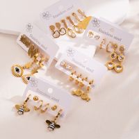 1 Set Elegant Round Heart Shape Bee Inlay 316 Stainless Steel  Rhinestones 14K Gold Plated Drop Earrings main image 1
