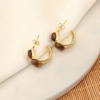 Stainless Steel Tiger Eye Copper 18K Gold Plated Retro Beaded Heart Shape Bracelets Earrings Necklace main image 3