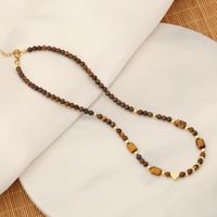 Stainless Steel Tiger Eye Copper 18K Gold Plated Retro Beaded Heart Shape Bracelets Earrings Necklace main image 7