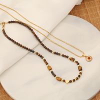 Stainless Steel Tiger Eye Copper 18K Gold Plated Retro Beaded Heart Shape Bracelets Earrings Necklace main image 8