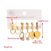 1 Set Elegant Round Heart Shape Bee Inlay 316 Stainless Steel  Rhinestones 14K Gold Plated Drop Earrings sku image 1