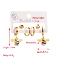 1 Set Elegant Round Heart Shape Bee Inlay 316 Stainless Steel  Rhinestones 14K Gold Plated Drop Earrings sku image 2