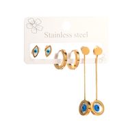 1 Set Elegant Round Moon Eye Plating Inlay 316 Stainless Steel  Rhinestones 14K Gold Plated Drop Earrings main image 7