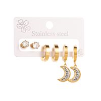 1 Set Elegant Round Moon Eye Plating Inlay 316 Stainless Steel  Rhinestones 14K Gold Plated Drop Earrings main image 6