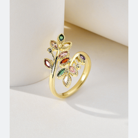 Elegant Lady Simple Style Leaves Copper 18k Gold Plated Zircon Rings In Bulk main image 5