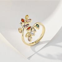 Elegant Lady Simple Style Leaves Copper 18k Gold Plated Zircon Rings In Bulk sku image 1