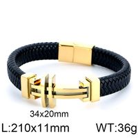 Vintage Style Punk Geometric Stainless Steel Pu Leather 18K Gold Plated Men's Bangle sku image 2