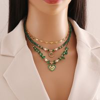 Vintage Style Heart Shape Stainless Steel Malachite Beaded Handmade 18K Gold Plated Women's Pendant Necklace main image 1