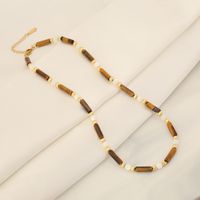 Classic Style Water Droplets Stainless Steel Tiger Eye Copper Beaded 18K Gold Plated Women's Necklace main image 3