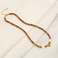 Classic Style Water Droplets Stainless Steel Tiger Eye Copper Beaded 18K Gold Plated Women's Necklace main image 2