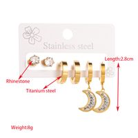 1 Set Elegant Round Moon Eye Plating Inlay 316 Stainless Steel  Rhinestones 14K Gold Plated Drop Earrings sku image 2