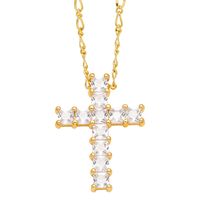 Simple Style Cross Copper Plating Inlay Zircon 18k Gold Plated Necklace Pendant main image 4