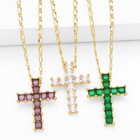 Simple Style Cross Copper Plating Inlay Zircon 18k Gold Plated Necklace Pendant main image 1