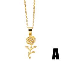 Simple Style Flower Copper Plating Inlay Zircon 18k Gold Plated Pendant Necklace main image 6