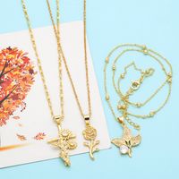 Simple Style Flower Copper Plating Inlay Zircon 18k Gold Plated Pendant Necklace main image 7