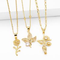 Simple Style Flower Copper Plating Inlay Zircon 18k Gold Plated Pendant Necklace main image 1