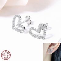 1 Pair Elegant Sweet Heart Shape Inlay Sterling Silver Zircon White Gold Plated Ear Studs main image 1