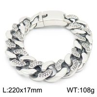 Hip-hop Retro Solid Color Titanium Steel Chain Inlay Zircon Men's Bracelets sku image 2