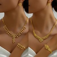 Glam Simple Style Leaf Copper Plating Hollow Out 18k Gold Plated Jewelry Set main image 1