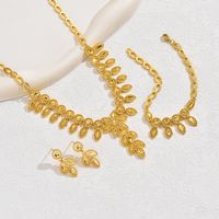 Glam Simple Style Leaf Copper Plating Hollow Out 18k Gold Plated Jewelry Set main image 4
