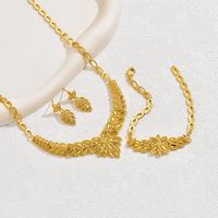Glam Simple Style Leaf Copper Plating Hollow Out 18k Gold Plated Jewelry Set main image 5