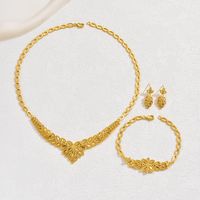Glam Simple Style Leaf Copper Plating Hollow Out 18k Gold Plated Jewelry Set main image 7