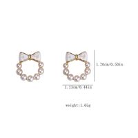 1 Pair Sweet Bow Knot Inlay Alloy Artificial Pearls Shell Ear Studs main image 2