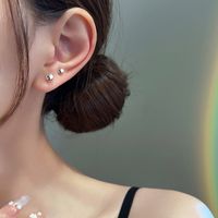 1 Pair Simple Style Round Plating Inlay Alloy Pearl Silver Plated Ear Studs main image 4