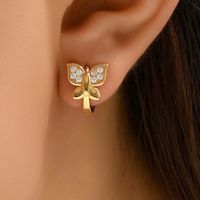 1 Pair Cute Sweet Shiny Butterfly Sequins Inlay Copper Alloy Zircon 18K Gold Plated Ear Studs main image 3
