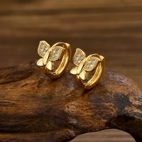 1 Pair Cute Sweet Shiny Butterfly Sequins Inlay Copper Alloy Zircon 18K Gold Plated Ear Studs main image 5
