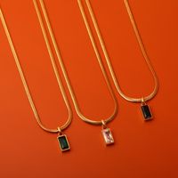 201 Stainless Steel 304 Stainless Steel Glass Gold Plated Casual Simple Style Plating Inlay Square Zircon Pendant Necklace main image 1