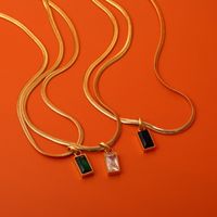 201 Stainless Steel 304 Stainless Steel Glass Gold Plated Casual Simple Style Plating Inlay Square Zircon Pendant Necklace main image 2