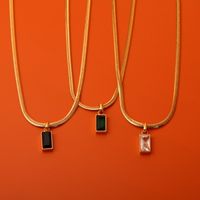 201 Stainless Steel 304 Stainless Steel Glass Gold Plated Casual Simple Style Plating Inlay Square Zircon Pendant Necklace main image 3