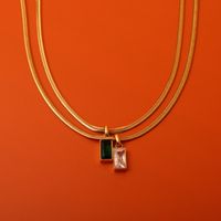 201 Stainless Steel 304 Stainless Steel Glass Gold Plated Casual Simple Style Plating Inlay Square Zircon Pendant Necklace main image 5