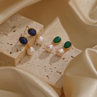1 Pair Elegant Geometric Plating Inlay Freshwater Pearl Copper Natural Stone 18k Gold Plated Drop Earrings main image 5