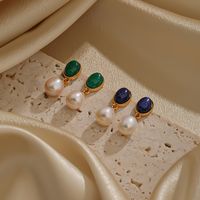 1 Pair Elegant Geometric Plating Inlay Freshwater Pearl Copper Natural Stone 18k Gold Plated Drop Earrings main image 4