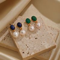 1 Pair Elegant Geometric Plating Inlay Freshwater Pearl Copper Natural Stone 18k Gold Plated Drop Earrings main image 1