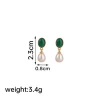 1 Pair Elegant Geometric Plating Inlay Freshwater Pearl Copper Natural Stone 18k Gold Plated Drop Earrings sku image 1