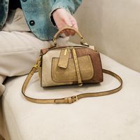 Women's Pu Leather Color Block Vintage Style Classic Style Streetwear Sewing Thread Cylindrical Zipper Handbag main image 7