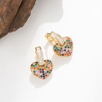 1 Pair Elegant Heart Shape Plating Inlay Copper Zircon Gold Plated Earrings sku image 3