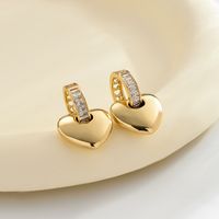 1 Pair Elegant Heart Shape Plating Inlay Copper Zircon Gold Plated Earrings sku image 1