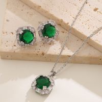 Elegant Lady Geometric Copper Inlay Zircon White Gold Plated Earrings Necklace sku image 1
