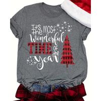 Women's T-shirt Short Sleeve T-shirts Printing Casual Christmas Tree Letter main image 4