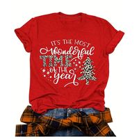 Women's T-shirt Short Sleeve T-shirts Printing Casual Christmas Tree Letter sku image 4