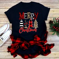 Mujeres Playeras Manga Corta Camisetas Impresión Casual Árbol De Navidad Letra main image 6