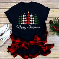 Frau T-shirt Kurzarm T-shirts Drucken Lässig Weihnachtsbaum Brief main image 4